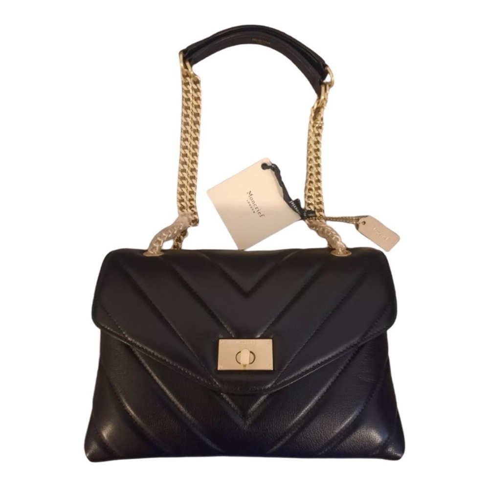 NWT Moncrief LondonChic Black Leather Shoulder Bag with Gold Chain